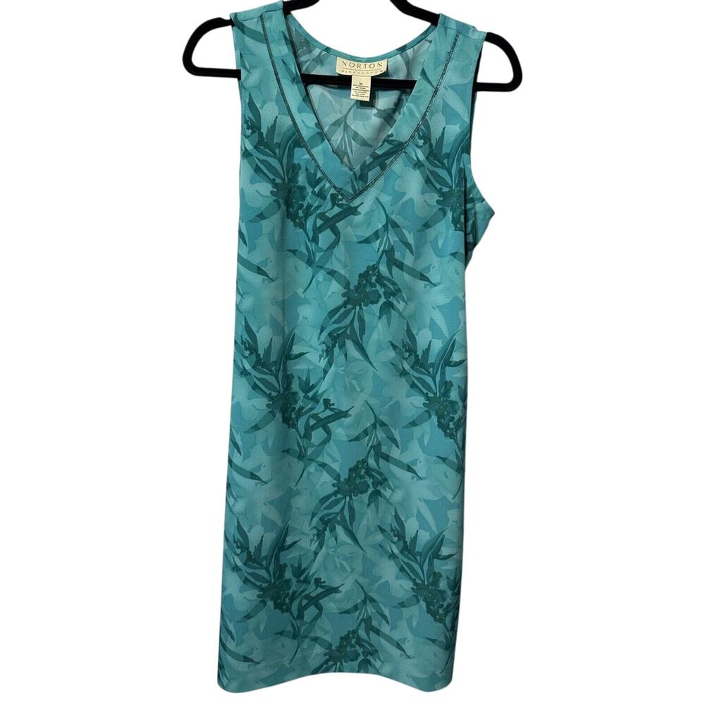 Vintage Green Floral Dress V-neck Midi Hawaiian Garden Sleeveless Size Medium